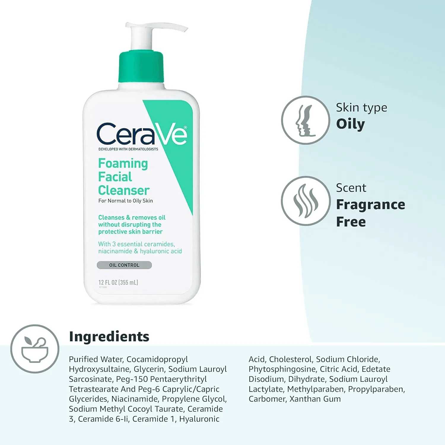 CeraVe Foaming Facial Cleanser For Oil Control - 355ml