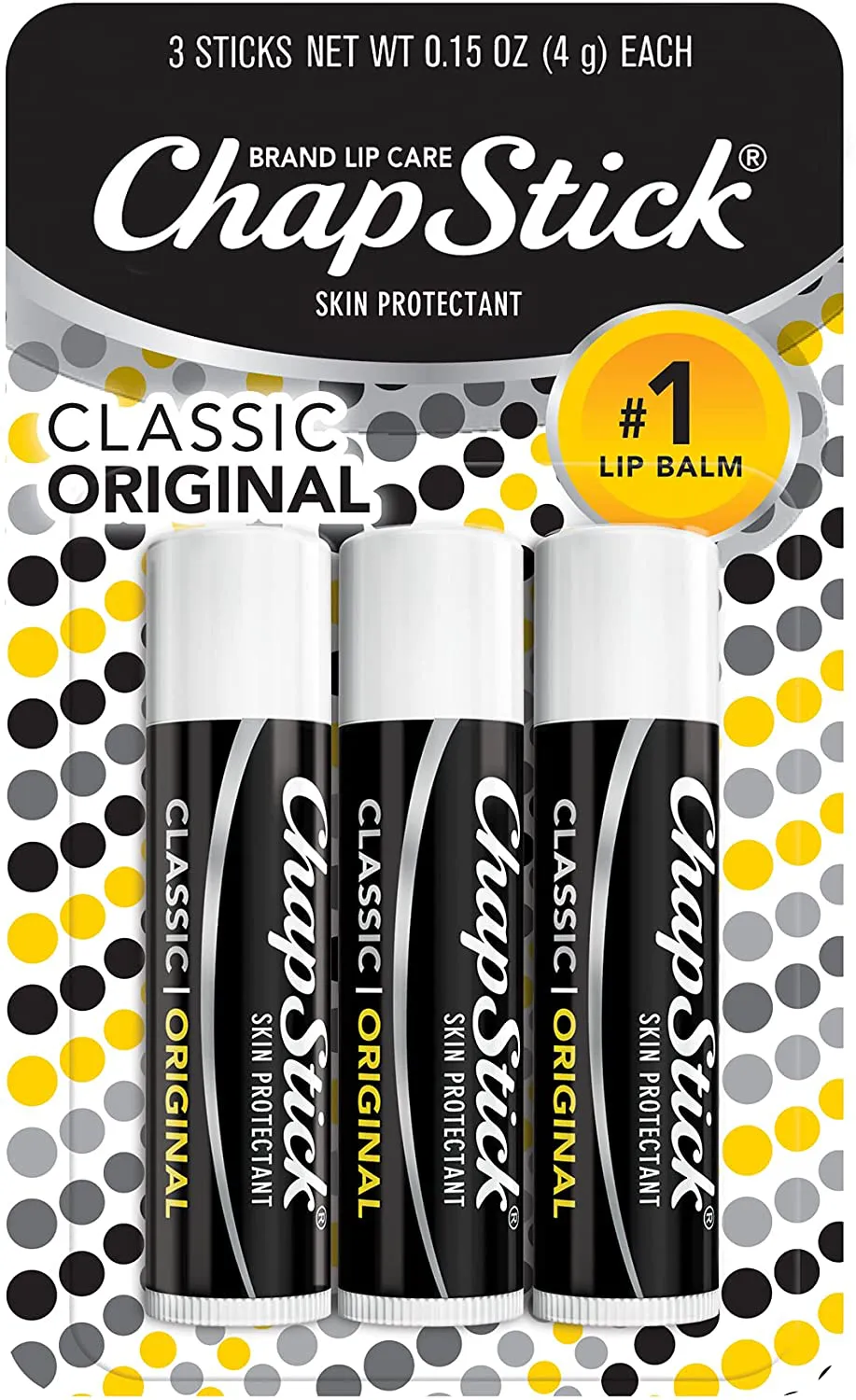 Chapstick Moisturizer Cool Mint Lip Balm Tubes, SPF 15 and Skin Protectant - 0.15 Oz (Pack of 3)