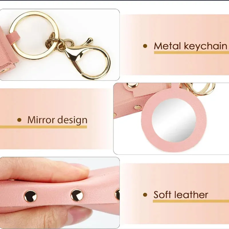 Leather Lipstick Organizer Keychain with Mirror