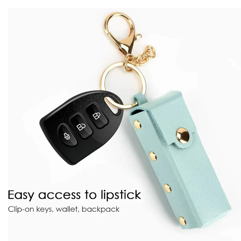 Leather Lipstick Organizer Keychain with Mirror