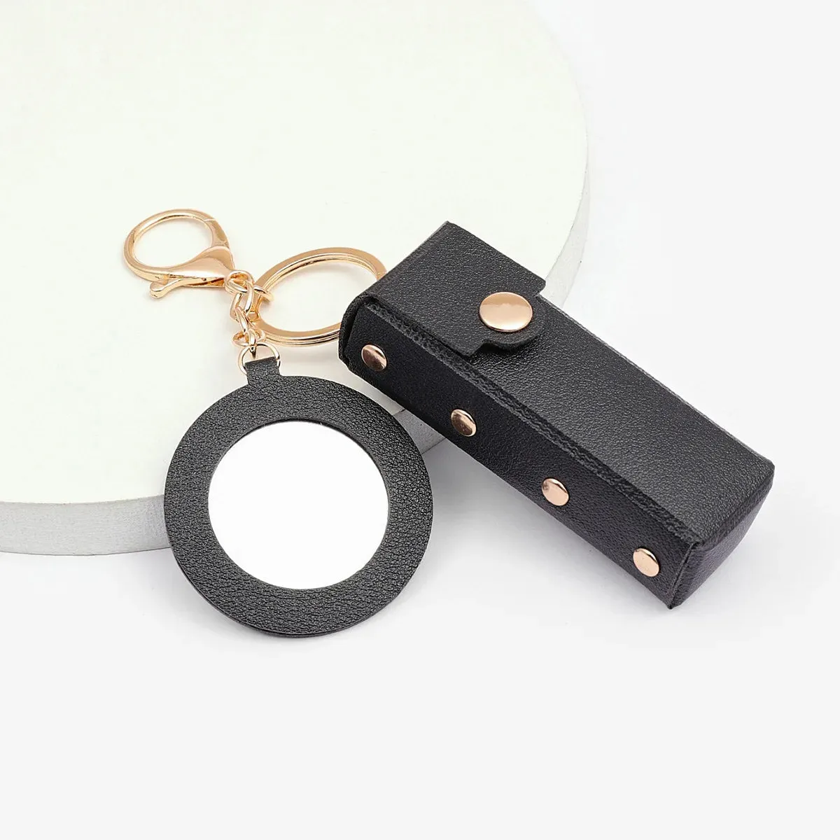 Leather Lipstick Organizer Keychain with Mirror