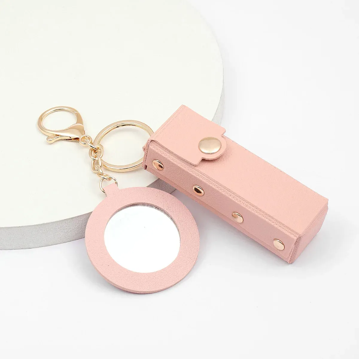 Leather Lipstick Organizer Keychain with Mirror