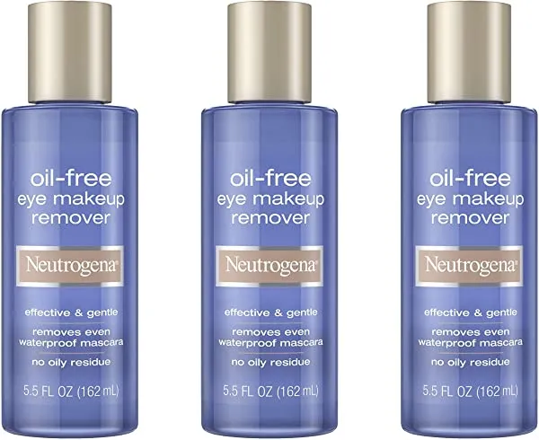 Neutrogena Gentle Oil-Free Eye Makeup Remover & Cleanser for Sensitive Eyes, Non-Greasy Makeup Remover, Removes Waterproof Mascara, Dermatologist & Ophthalmologist Tested, 3 x 5.5 fl. oz